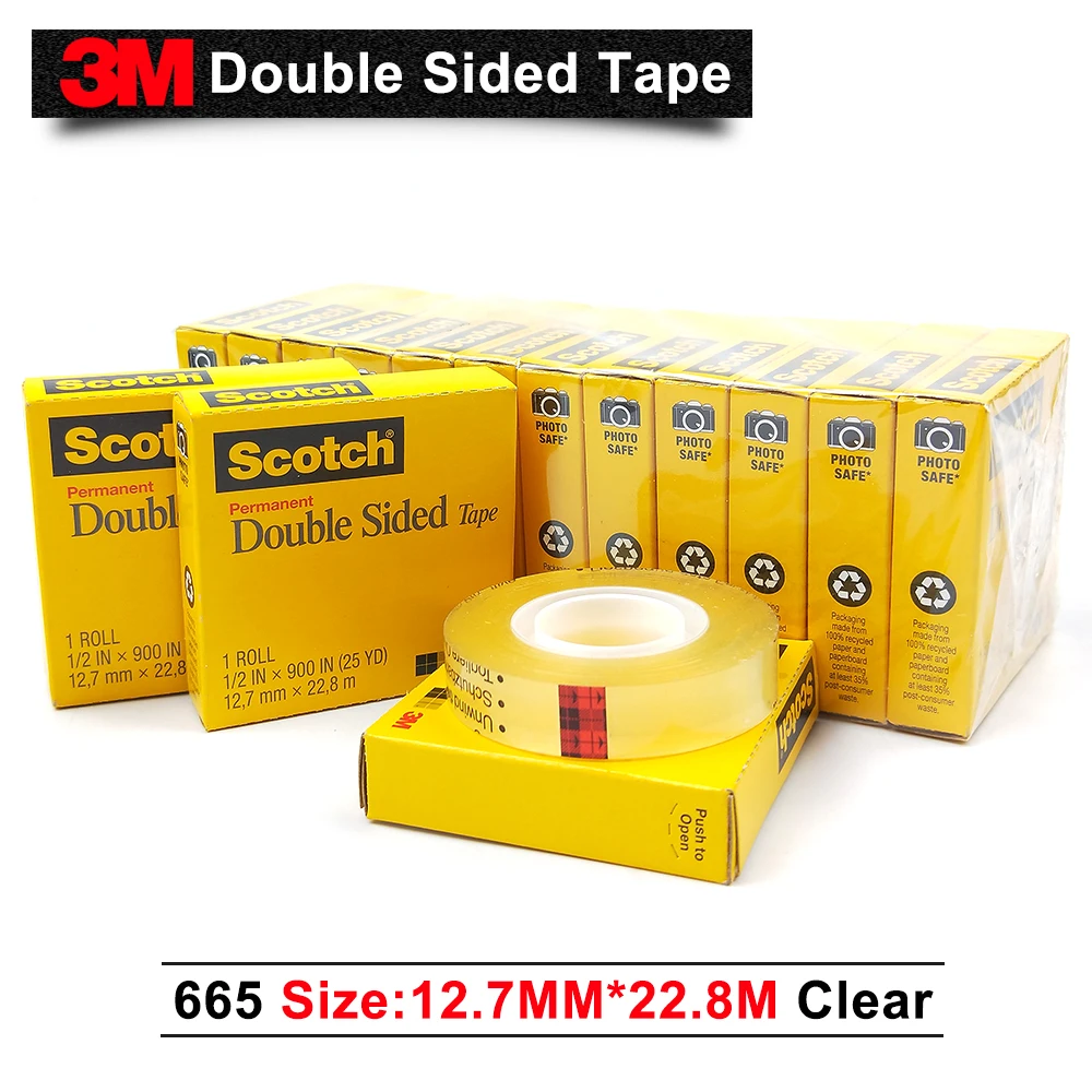 Лента скотч bopp 3m/3m 665 прозрачная Двухсторонняя клейкая 12 7 мм * 22 8 м 30 рулонов|3m scotch