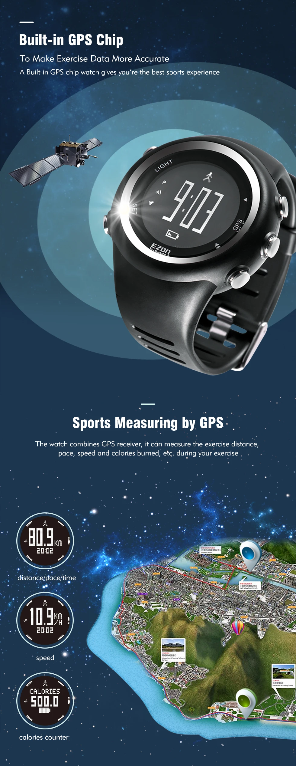 EZON T031 мужские часы люксовый бренд gps часы для бега спортивные часы Счетчик Калорий Цифровые часы с секундомером