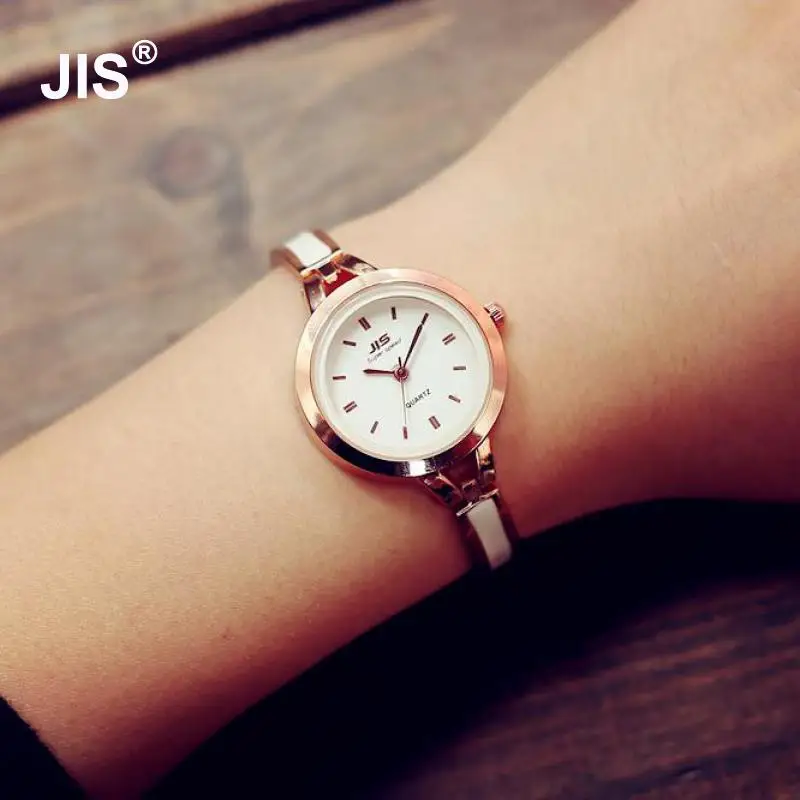 Модные кварцевые часы JIS розовое золото серебро тонкий ремешок женские наручные