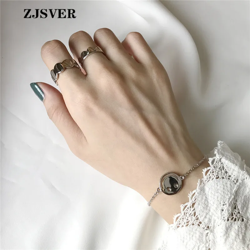 ZJSVER Korean Jewelry 925 Sterling Silver Rings Simple Unique Design Geometry Round Connect Wave Adjustable Women Ring For Gift | Украшения