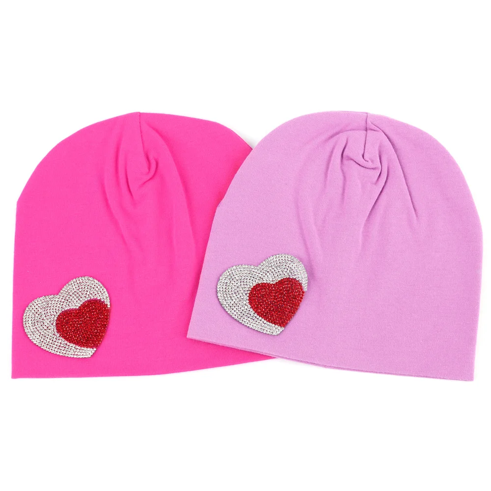 Geebro для новорожденных хлопковые Beanie шапки 2019 Новое сердце стразы громоздкая