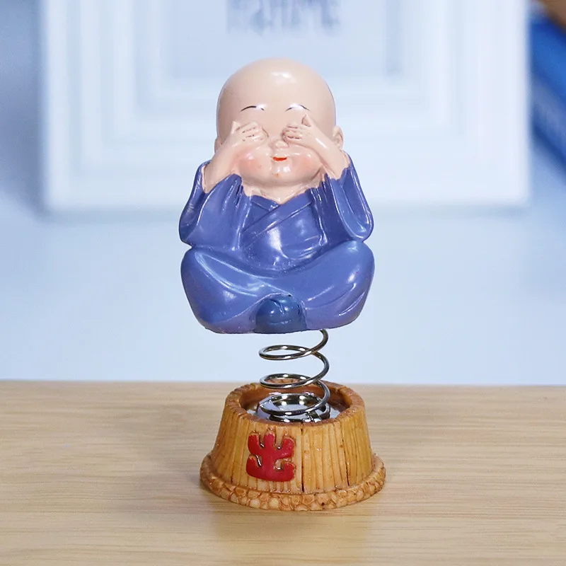 4PCS/Lot Mini Swing Small Monks Resin Spring Shake Head Monk Buddhist Miniatures Car Decoration Desktop Craft Home Ornament | Дом и сад