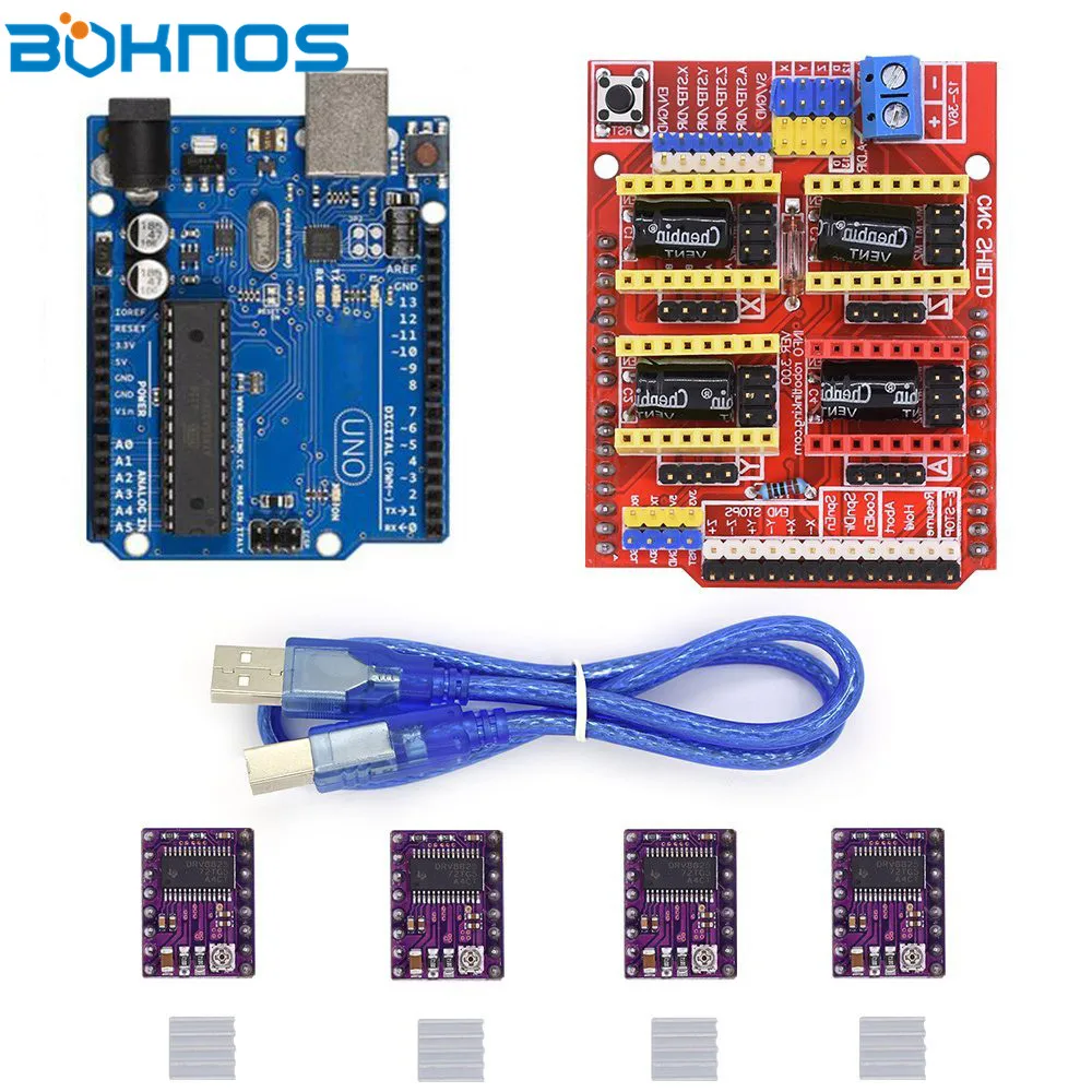 Плата Расширительная с ЧПУ + плата UNO R3 комплект кабелей USB 4 шт. драйвер шагового