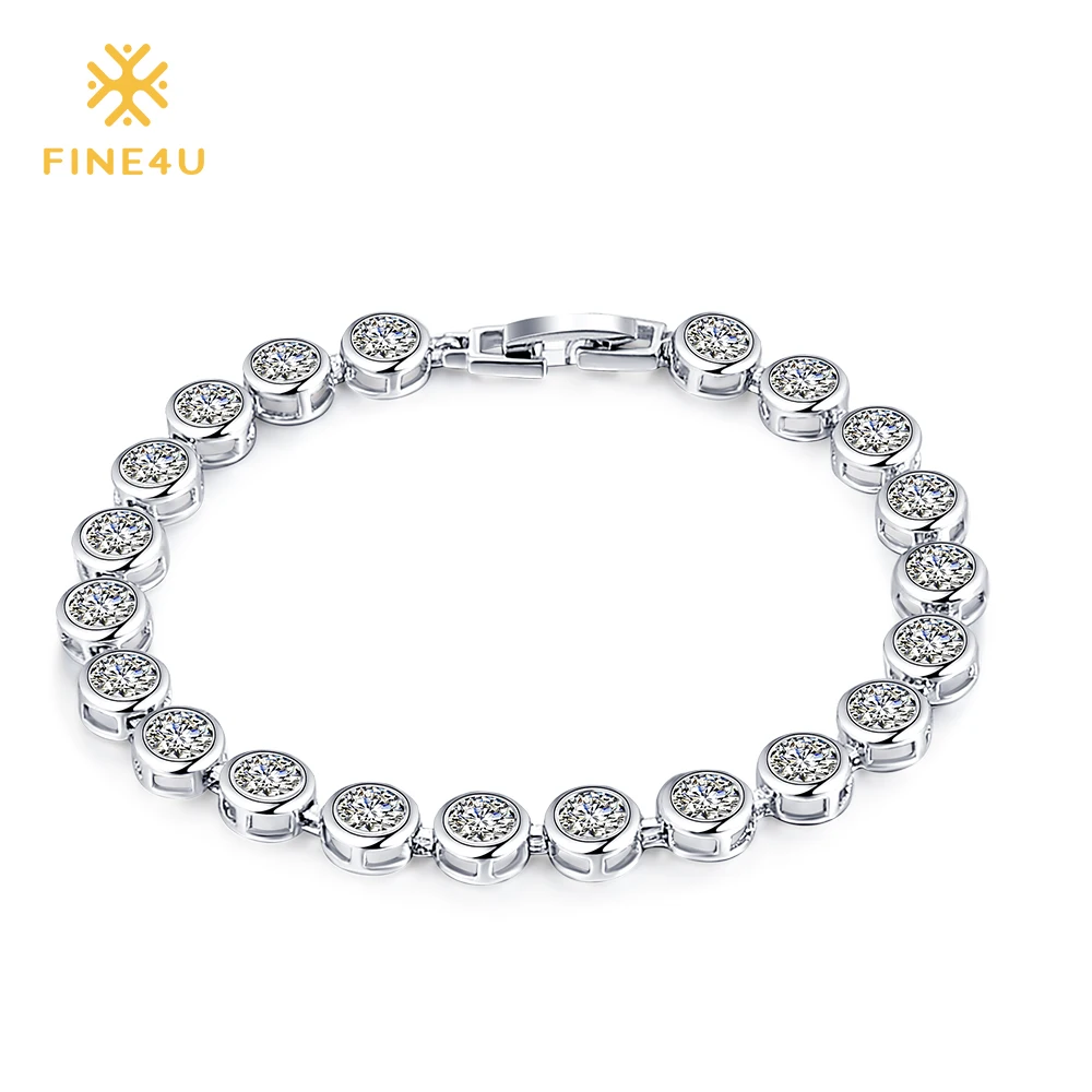 Новинка 2018 цепочка и звено FINE4U B004 теннисные браслеты с инкрустацией из фианита