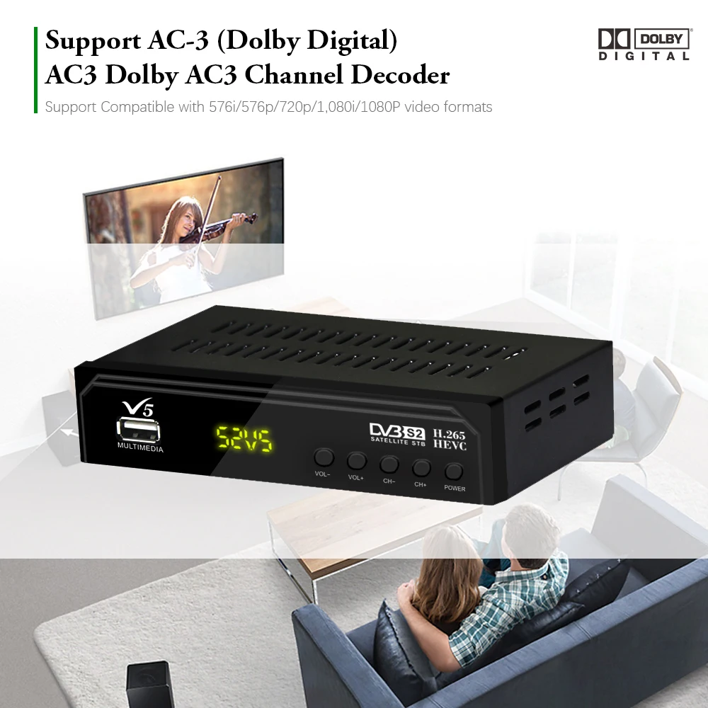 Vmade DVB S2 HD цифровой спутниковый ресивер H.265/HEVC MPEG-2/4 V5 ТВ тюнер Поддержка IP tv youtube Dobly