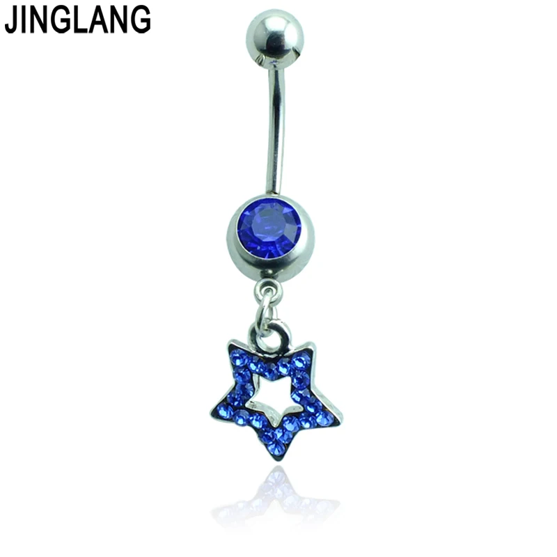 JINGLANG Модные кольца для пупка 316L штанга нержавеющая сталь Dangle стразы звезда