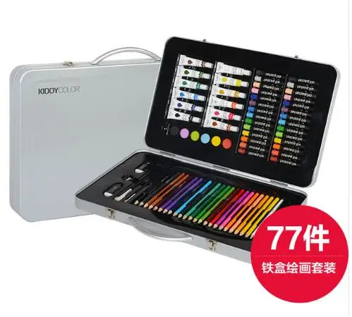 Металлическая коробка 77 шт детский набор рисования акварельные кисти цветные
