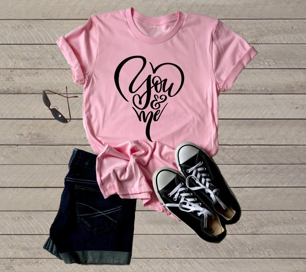 

You and Me Tee Valentine's Day Shirts 90s women fashion grunge tumblr cotton casual camiseta rosa feminina lover tees goth tops