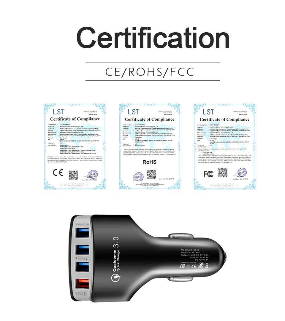 Автомобильное зарядное устройство QC3.0 4USB зарядка для мобильного телефона планшет CE FCC ROHS Сертификация 12V-24V-32V 3.5A быстрые зарядные устройства для автомобиля грузовика