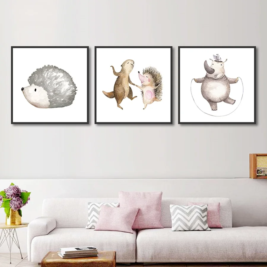 

Постер в скандинавском стиле с изображением милого ежика, акварель, HD печать, без рамки, мультяшное оформление детской комнаты, настенное ук...