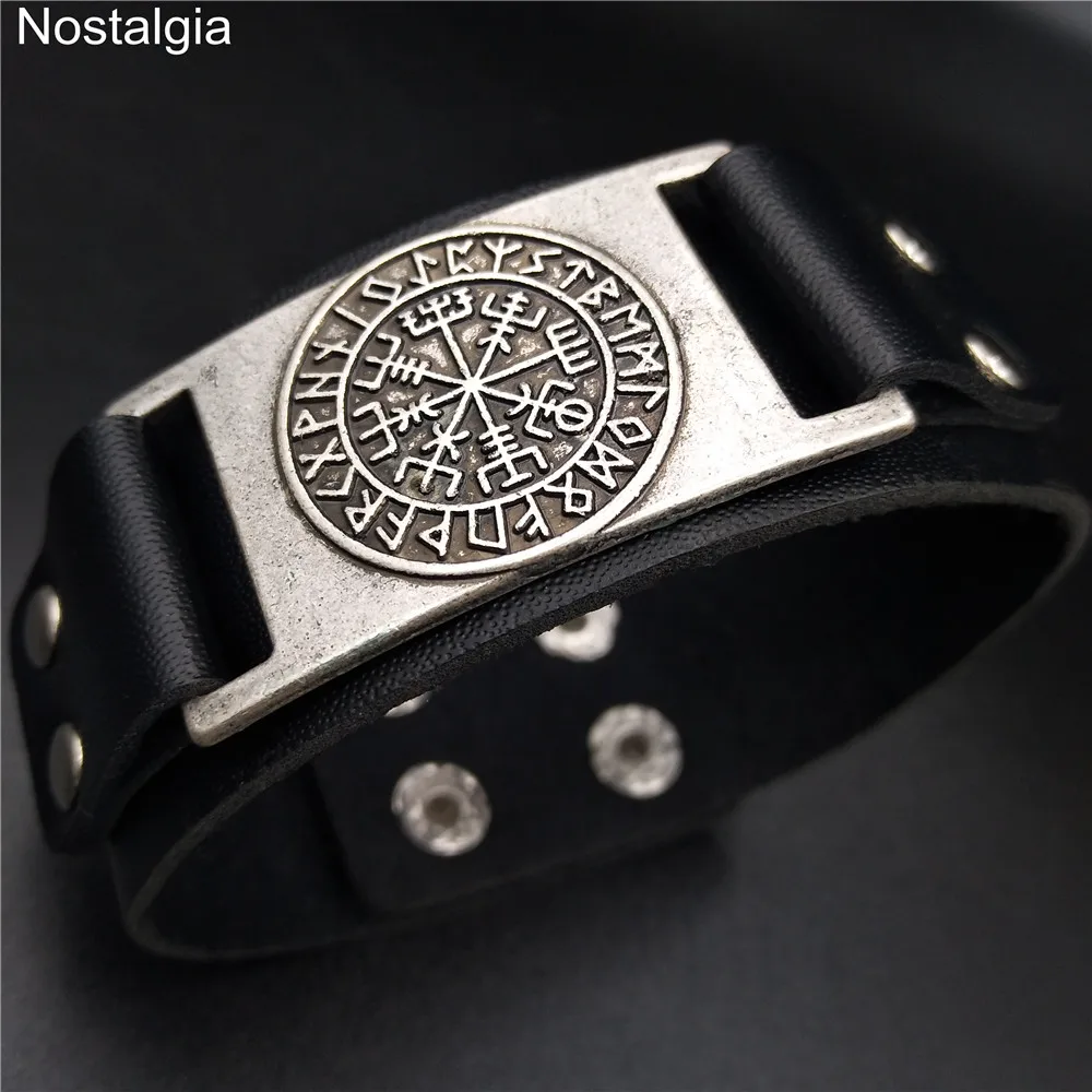 Ностальгия норсе руны Vegvisir Компас браслет викинга нордическая Кожа манжеты оснастки ювелирные изделия Прямая поставка женский мужской браслет