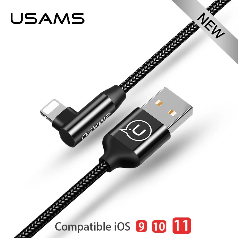 USAMS USB зарядный кабель для iPhone L изгиб удобный игровой В 6 5 В/2A нейлоновый провод