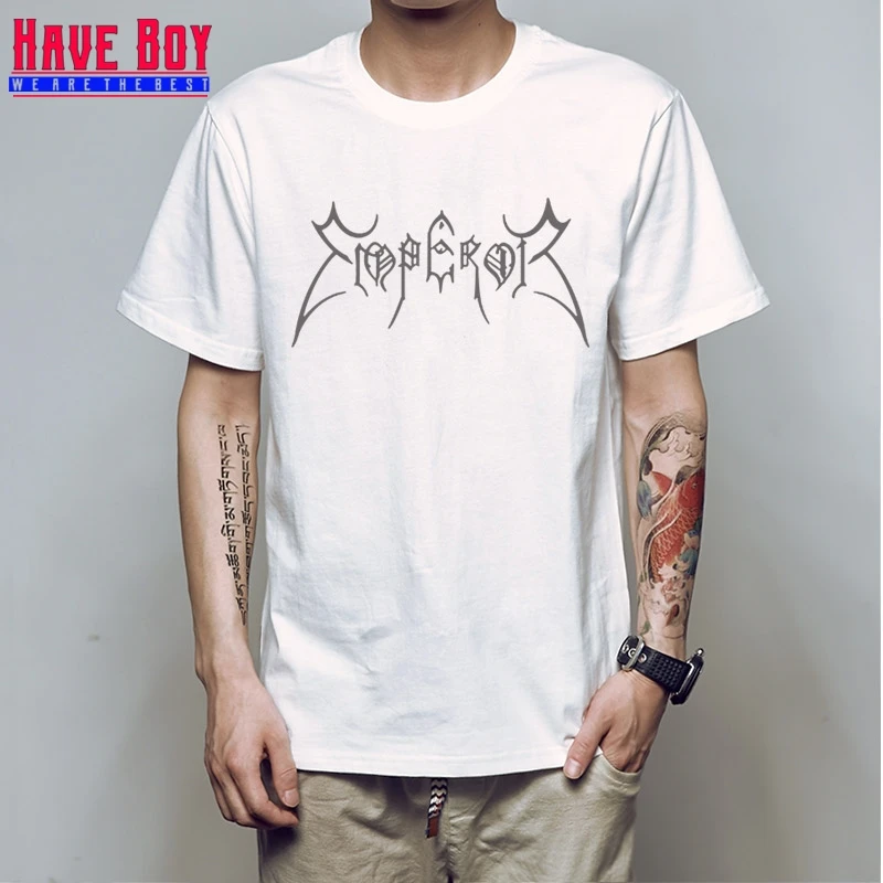 white gray Мужские футболки с надписью HAVE BOY Emperor, Модная хлопковая футболка с черным металлом, Мужская футболка с коротким рукавом в стиле Rock Samoth, топ HB383 - Цвет: white gray