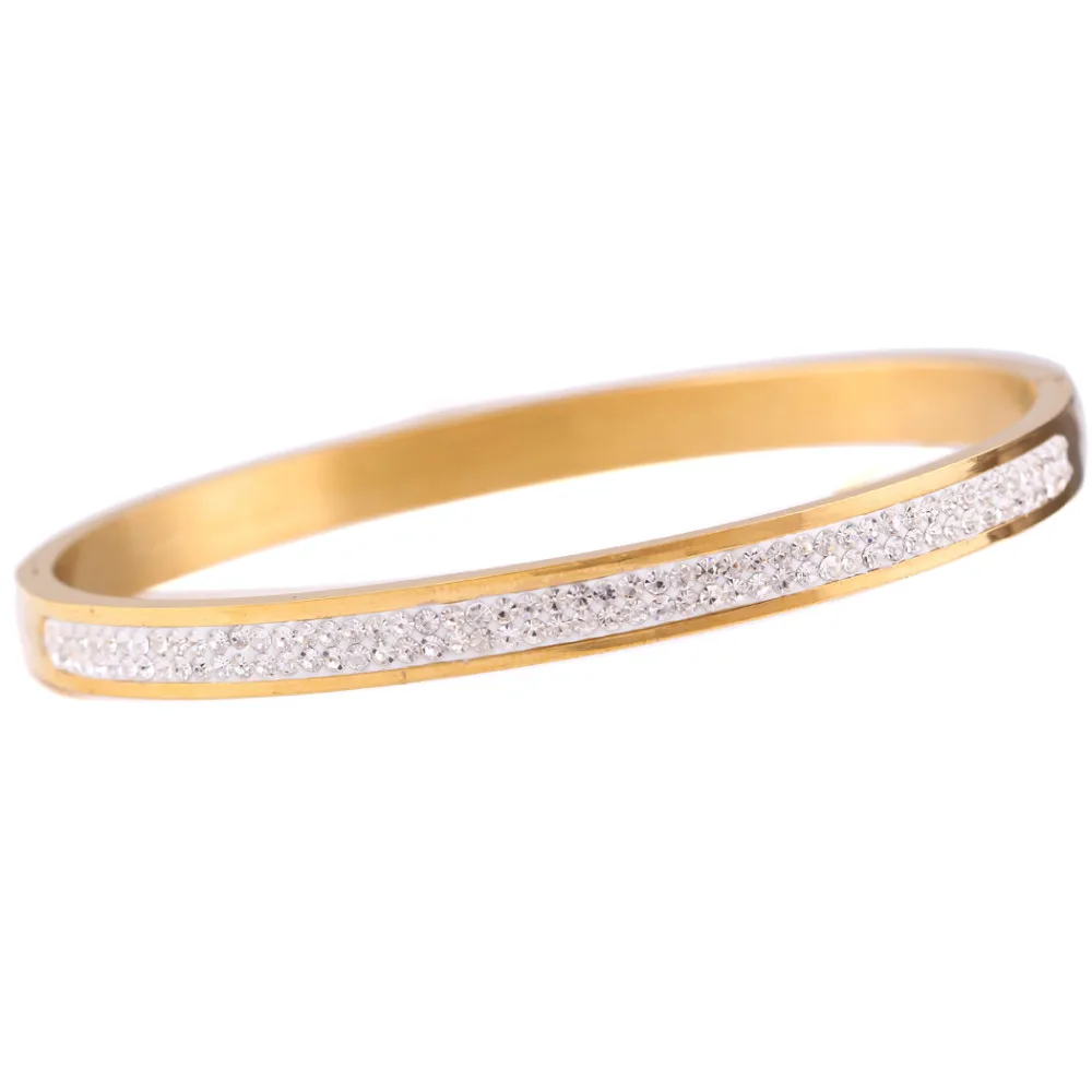 Скидки предложение ограничено Мода Armbanden Voor Vrouwen браслет-напульсник, высочайшего качества, два ряда со стразами Нержавеющая сталь любовь Браслеты& Браслеты для женщин