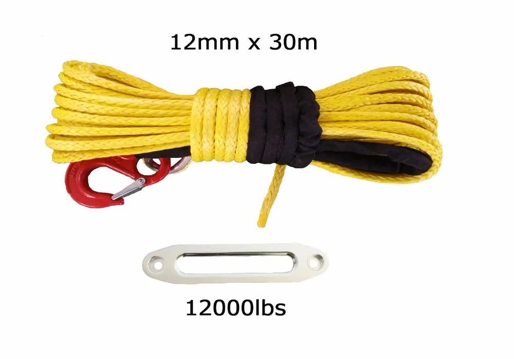 Free Shipping 12mm x 30m synthetic winch Line cable rope with hook and fairlead (ATV UTV 4X4 4WD OFF-ROAD) | Автомобили и