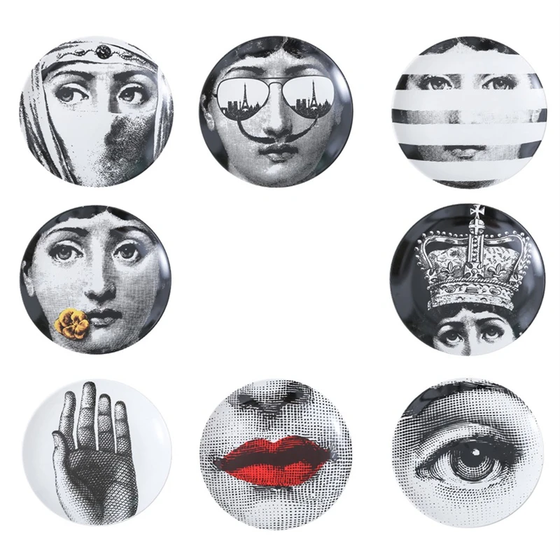 8 дюймов Милан rosenthal Piero fornasetti тарелки чистого черного цвета и белой иллюстрации Топ Мода висят блюда по производству образцов/дома/отеля настенный Декор
