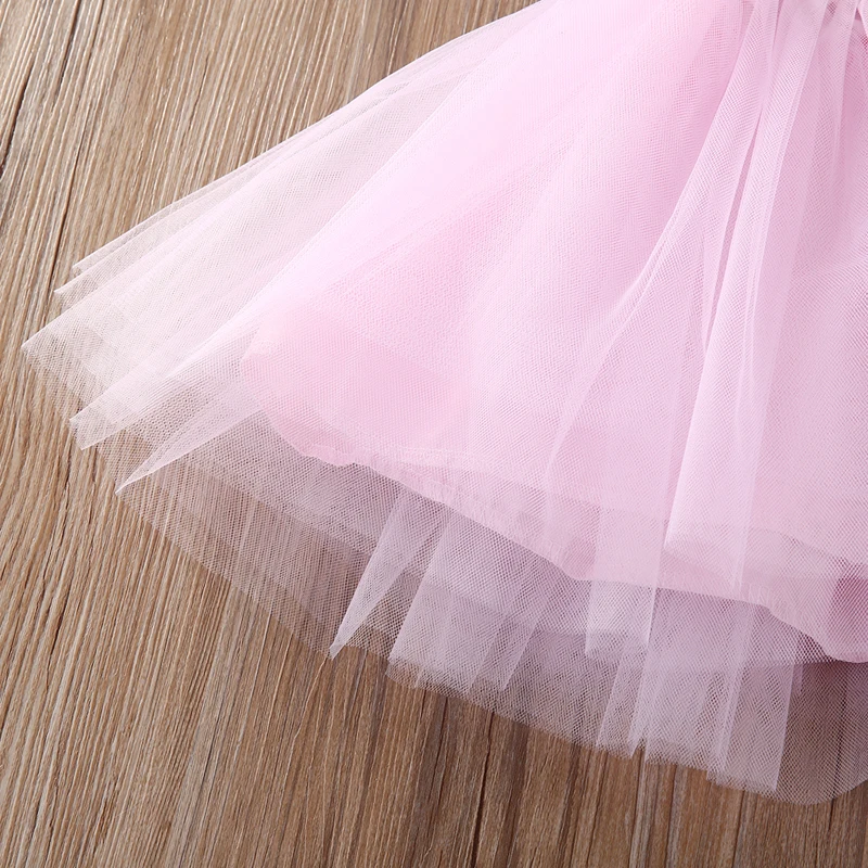 Fashion Cute 0-5Y Outfit Summer Party Newborn Infant Baby Girls O-Neck Floral Print Solid Lace Knee-Length Tutu Princess Dress | Детская