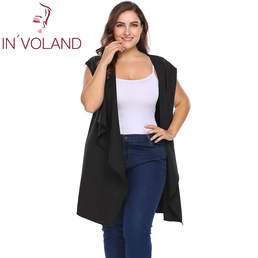 IN'VOLAND размера плюс XL-4XL, женский жилет с капюшоном, пальто без рукавов, весна-осень, Драпированный, с поясом, длинный костюм, кардиган, топы, большой размер