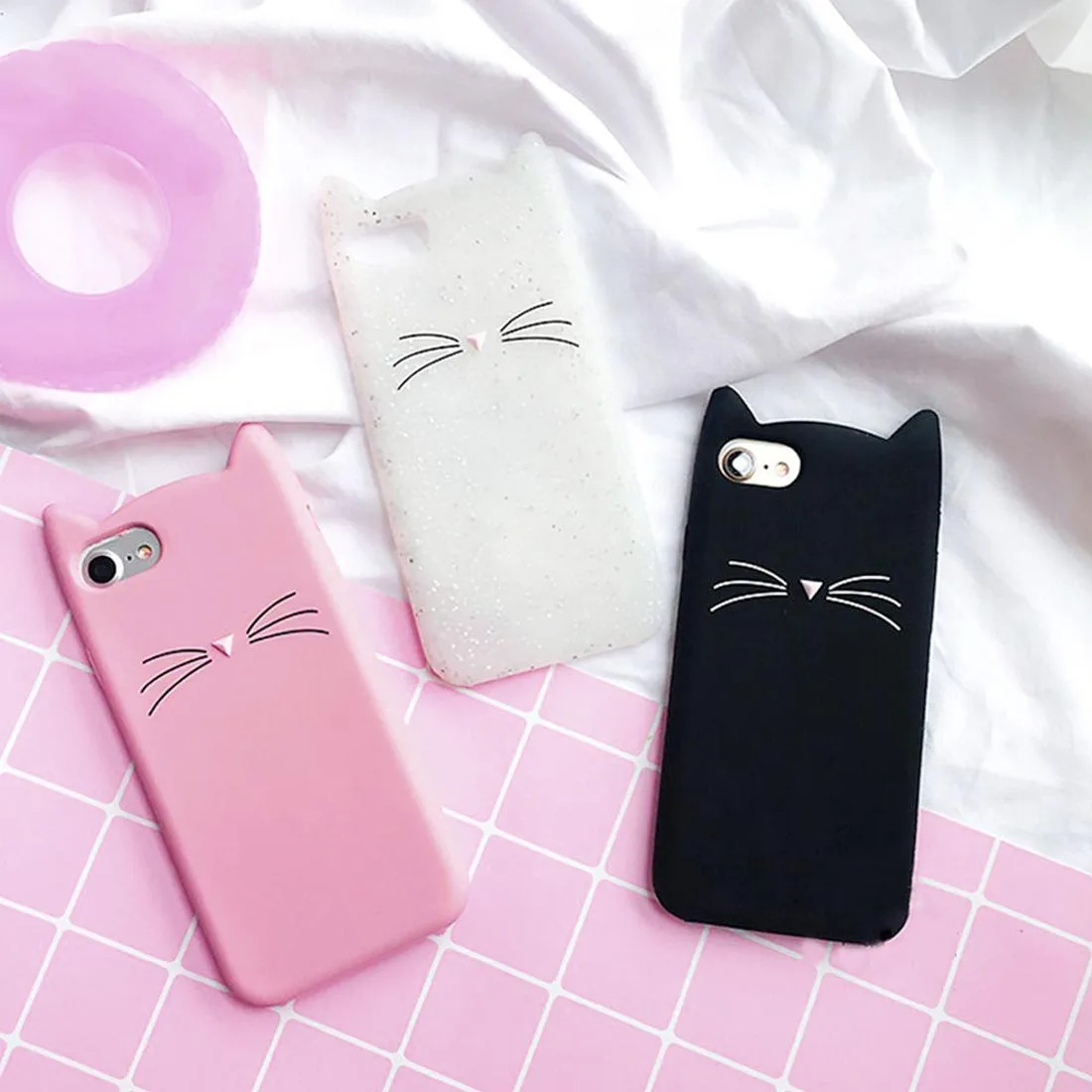 Мягкий Блестящий силиконовый чехол для телефона с 3d изображением кота IPhone 7/7