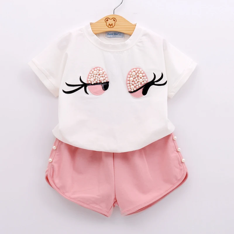 

New Summer Fashion Girls Clothes Sets Cartoon T-shirt + Shorts Two-Piece Baby Girls Clothing For Children Clothes Suit