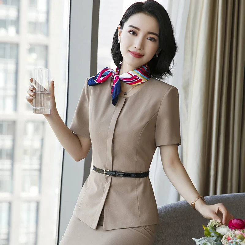 Women suits Slim summer Solid color Short sleeve jacket skirt 2-piece set Woman 9037 | Женская одежда