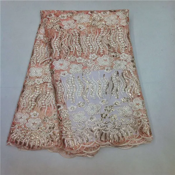 Африканский французский Кружево Ткань с блестками Высокое качество тюль 5 ярдов