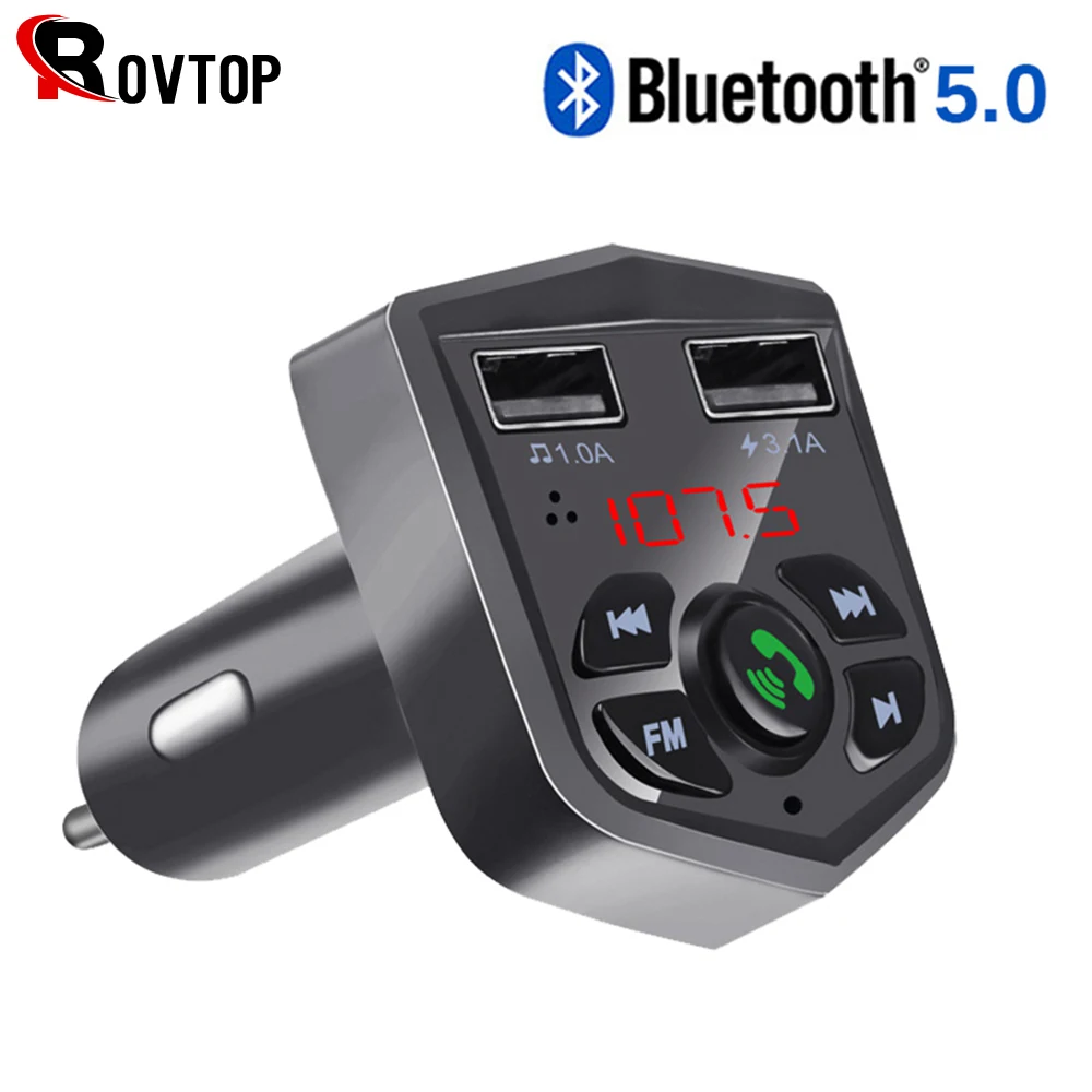 Rovtop 3.1A Быстрая зарядка с помощью Bluetooth 5 0 автомобильный комплект беспроводной fm