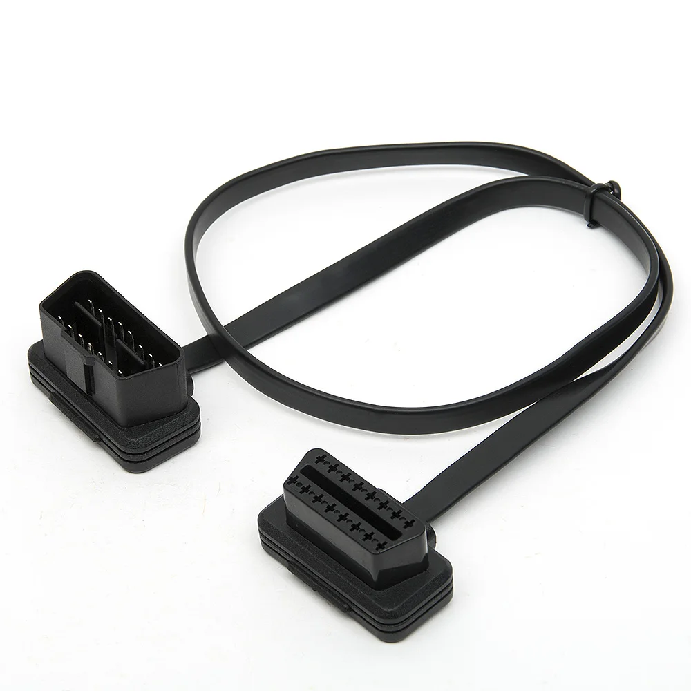 Плоский тонкий как лапша OBDII OBD2 16Pin ELM327 штырь гнездо удлинитель локтя OBD 2