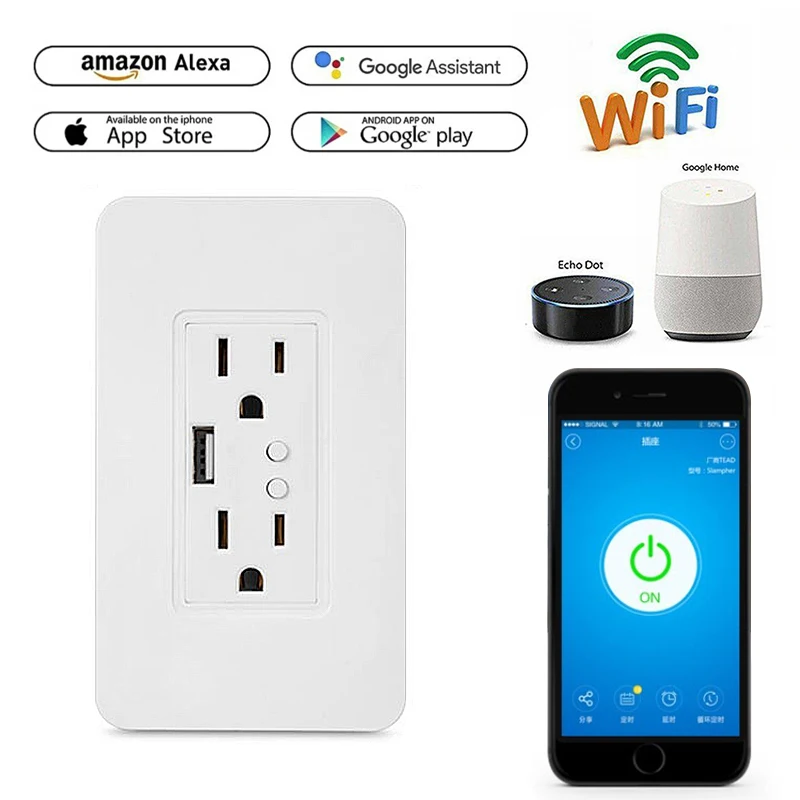 Умная Настенная Розетка WiFi с usb зарядным устройством розетка US Plug работает Alexa Google