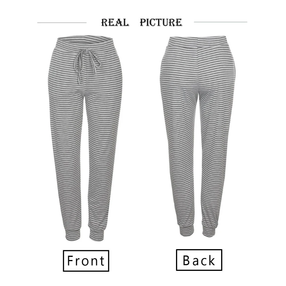 Womens Casual Sweatpants Harem Pants Baggy Slacks Striped Trousers