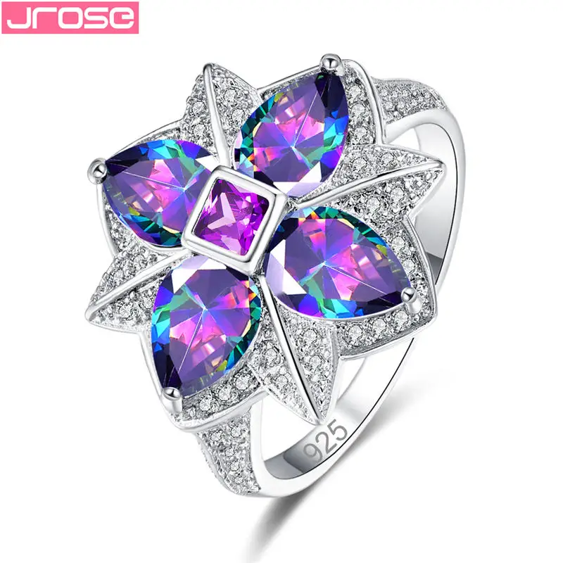 Женское кольцо с цирконием JROSE серебряное для помолвки австрийскими кристаллами