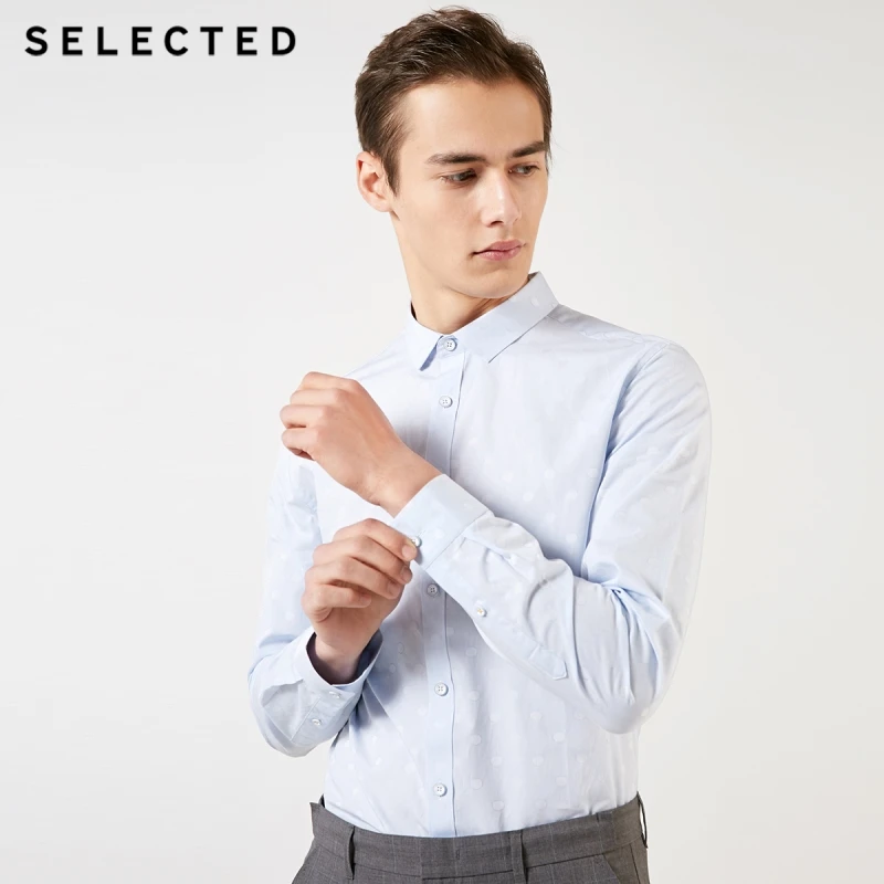 Мужская Облегающая рубашка в горошек с длинными рукавами 100% хлопок 419105565 | одежда