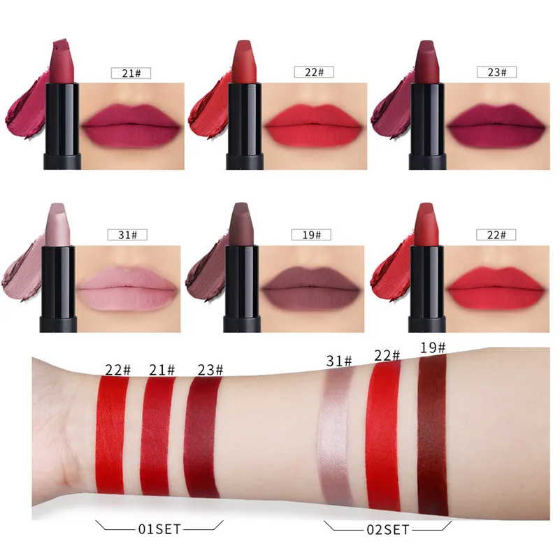 3 цвета/брендовый комплект помада матовая Водонепроницаемая увлажнение губ