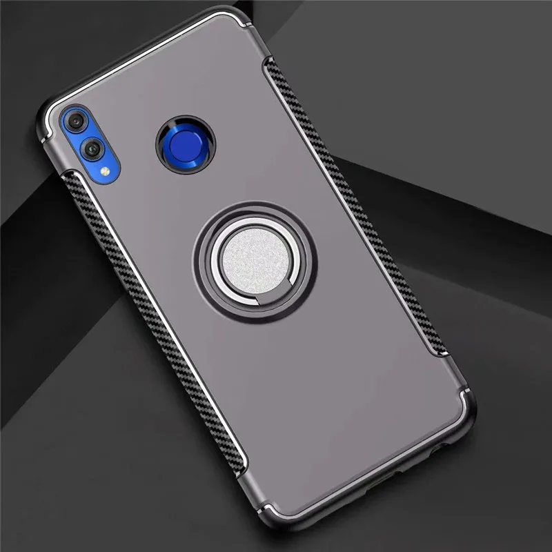gray Huawei P Smart чехол для huawei P Smart чехол Роскошный прозрачный ПК+ защитное кольцо из углеродного волокна магнетизм оболочки Caque - Цвет: gray