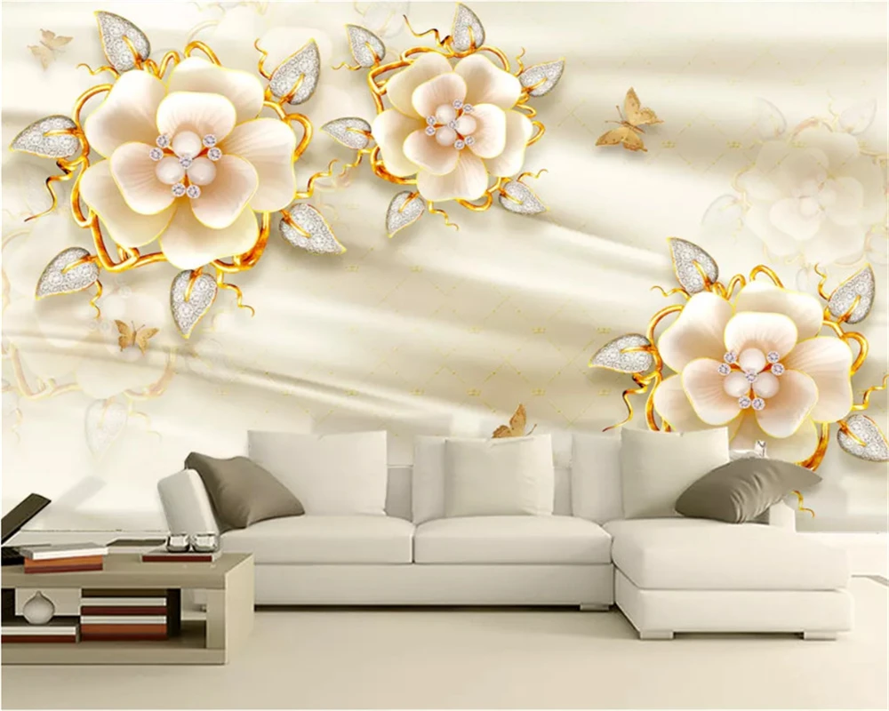 

beibehang Custom size three-dimensional floating wallpaper carved jewelry flower European retro background wall paper painting