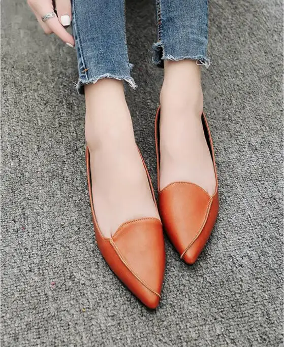 Дропшиппинг 2018 женские модные весенние туфли с острым носком на плоской подошве