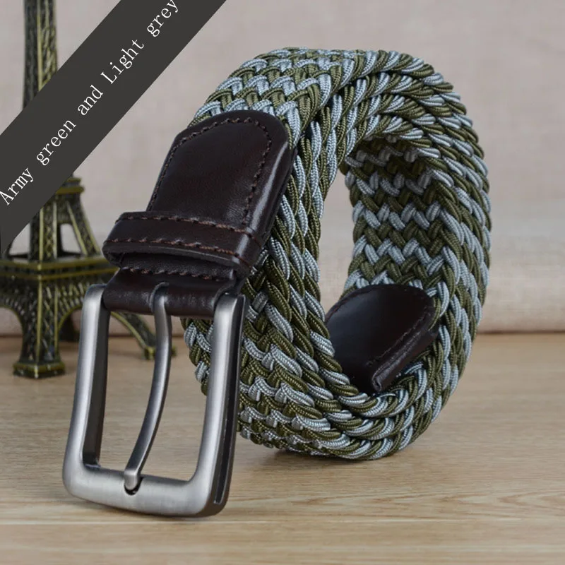 J Army green grey Лучший YBT унисекс кожаный плетеный эластичный ремень стрейч крест пряжка холст ремни армейский тактический пояс для мужчин и женщин ремень - Цвет: J Army green grey