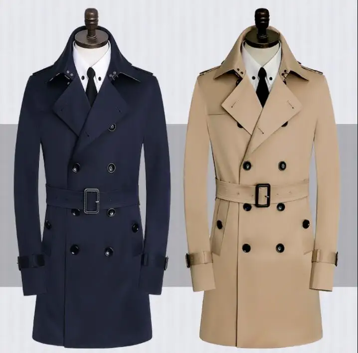 

2020 spring autumn new designer mens trench coats man belt coat men clothes slim fit overcoat long sleeve blue khaki