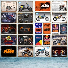 Двигатель KTM Гонки металлические знаки классический мотоцикл плакат Винтаж Живопись табличка наклейки на стену для бара, паба комнаты украшения дома