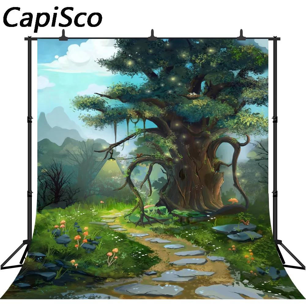 Capisco Fairy Tale tree Photography Backdrops Children Backgrounds Photo Studio Mushrooms squirrel Flowers Background | Электроника