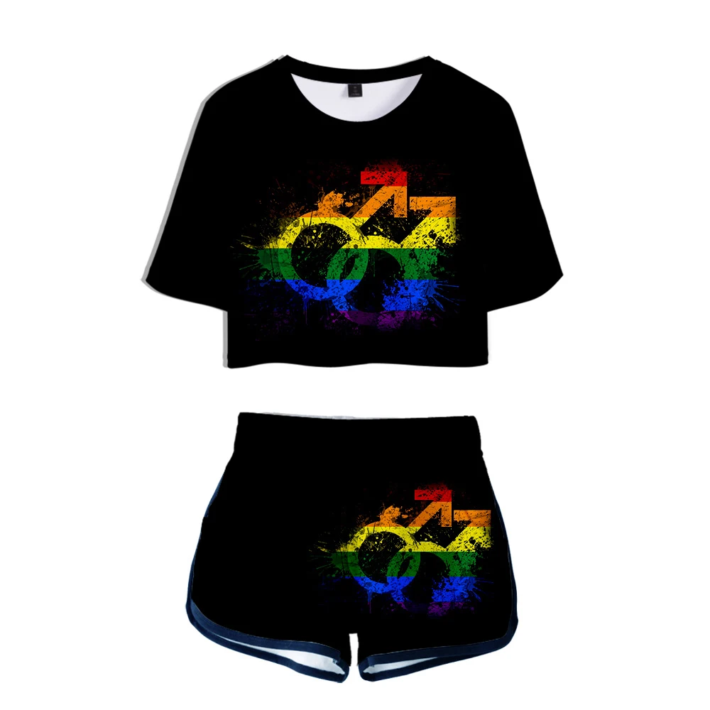 

Summer Fashion Street New Same Harness Harajuku 3D T-shirt Print Lgbt Glamour Sexy Women's Casual 3D T-Shirt Shorts Two-Piece