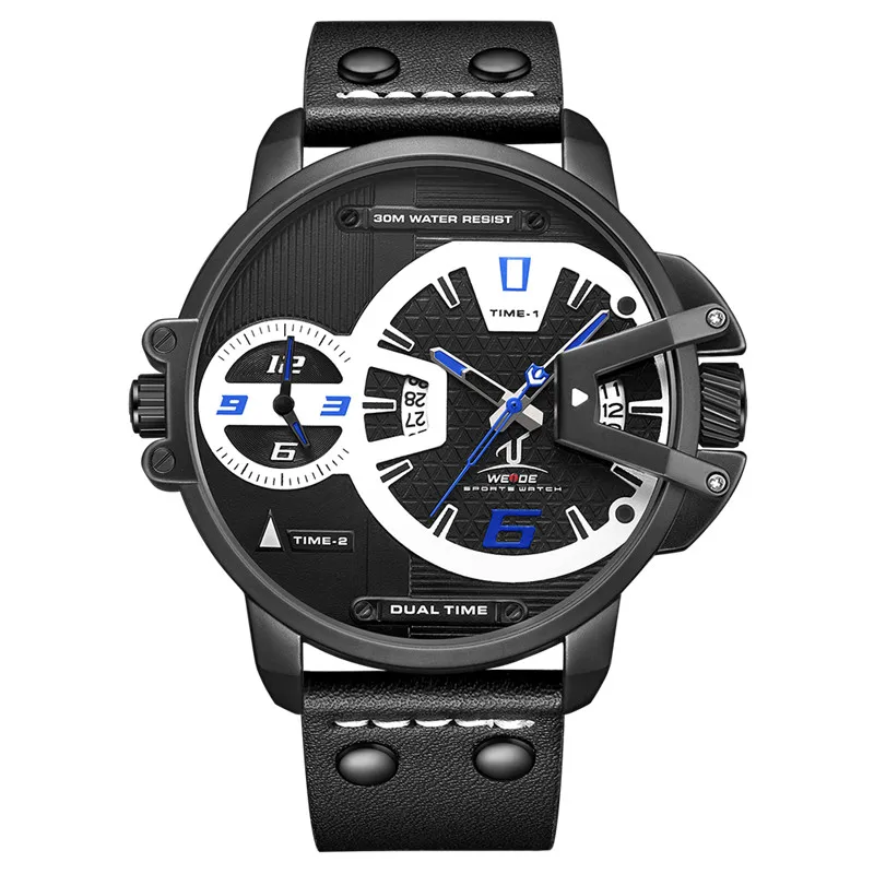 UV1702B-8C WEIDE мужской роскошный спортивный PU кожаный полосатый ремешок кварцевый механизм Аналоговые Авто Дата часы водонепроницаемые наручные часы - Цвет: UV1702B-8C