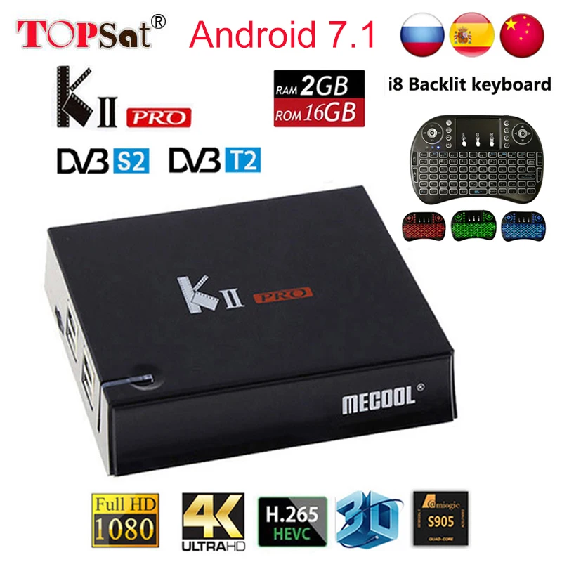 MECOOL Кии Pro Android ТВ коробка Android 7,1 DVB T2 DVB S2 Amlogic S905D Quad-core 4K Media player Поддержка Clines IPTV Set-top Box