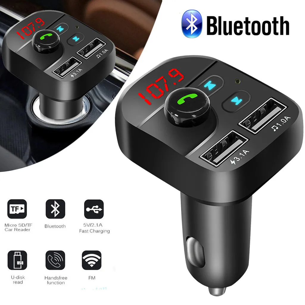 Автомобильный беспроводной FM трансмиттер с функцией громкой связи Bluetooth MP3 плеер