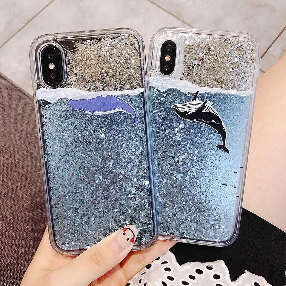 Жидкий зыбучий песок дельфины задние Чехлы для iPhone 6 7 8 Plus телефон чехол X XR XS MAX Capa