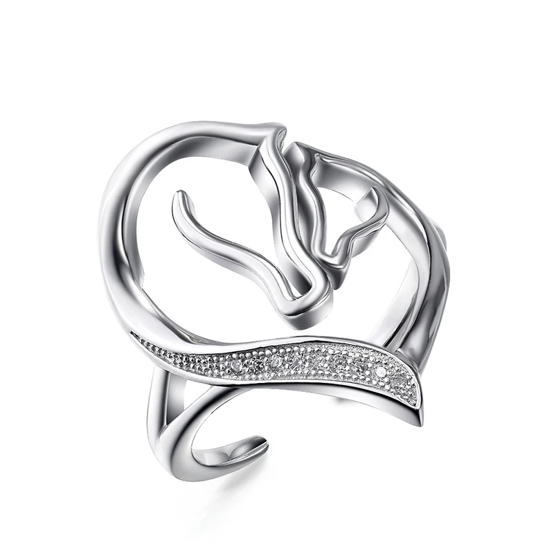 

Sinya Sterling Silver Ring Heart Shape Double Hores Fine Jewelry Valentine's Day Birthday Christmas Gift to Your Lover