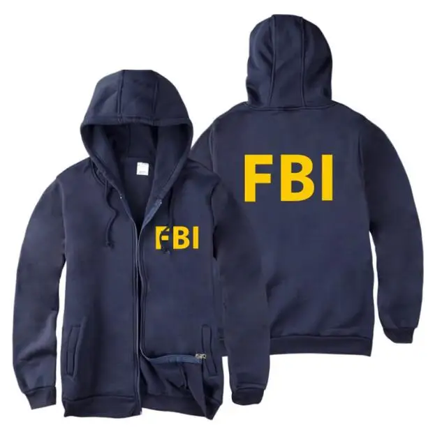 Navy blue Модные мужские толстовки на молнии, мужские толстовки с капюшоном, спортивные толстовки с принтом FBI в стиле хип-хоп, повседневные толстовки с капюшоном на молнии унисекс с длинным рукавом, куртка, пальто, топ 4XL - Цвет: Navy blue