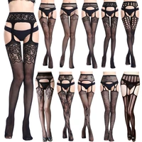 19 style hot selling black lace fishnet stockings open crotch tights lace sexy hosiery women thigh high stockings pantyhose