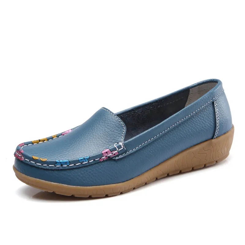 Light Blue Для женщин на плоской подошве Новая мода мать Летняя обувь женская обувь с мягкой подошвой; туфли на плоской подошве из натуральной кожи; балетки Дамская обувь Женские кроссовки - Цвет: Light Blue