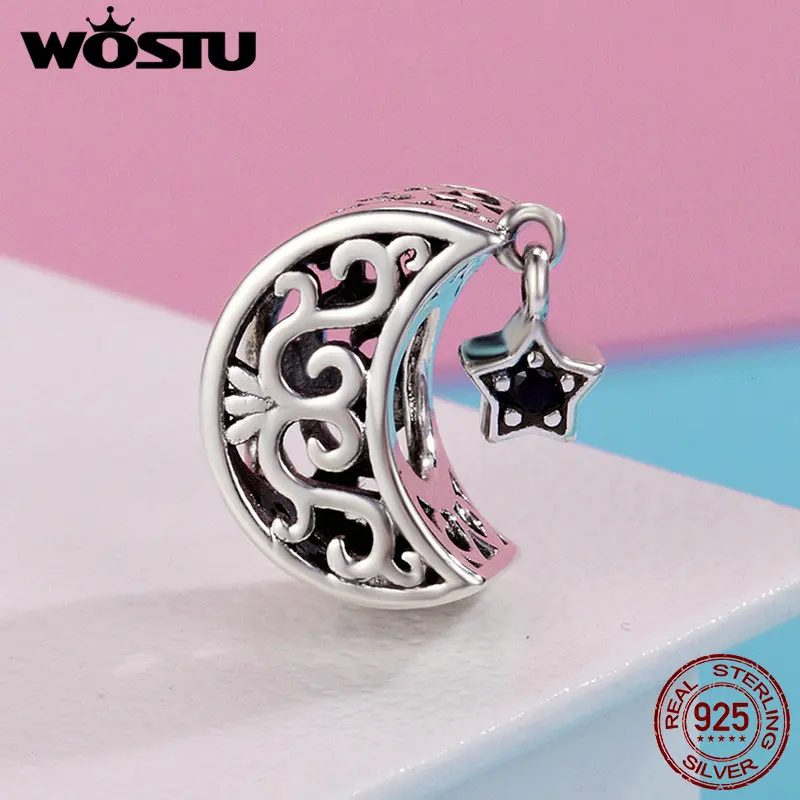 Браслет WOSTU CQC483 из стерлингового серебра 925 пробы с ажурной Луной и звездочкой |